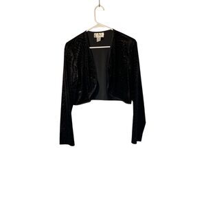 VTG Vue point black velvet gold, metallic firework design bolero jacket XL
